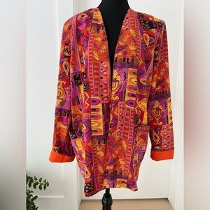 NEW HORIZONS Vintage Open Front Lightweight Vibrant Jacket Shoulder Pads 80's